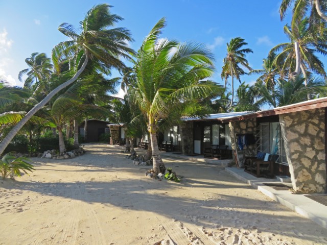 Bungalows unter Palmen in der Small Hope Bay Lodge auf Andros Bahamas