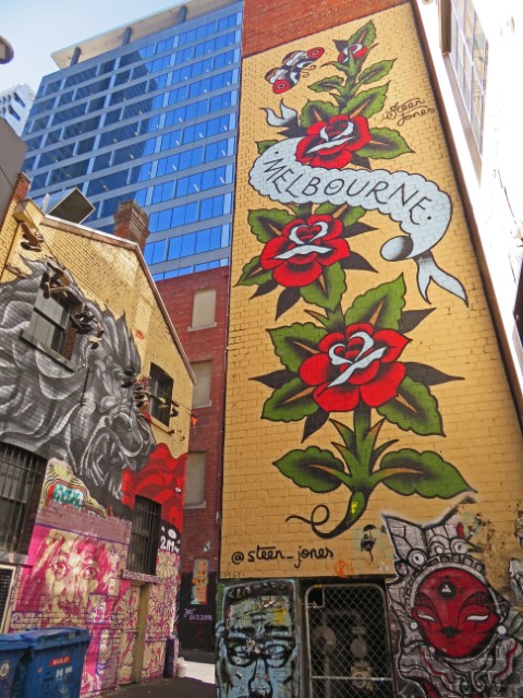 Wandbild mit vielen Rosen und Aufschrift Melbourne