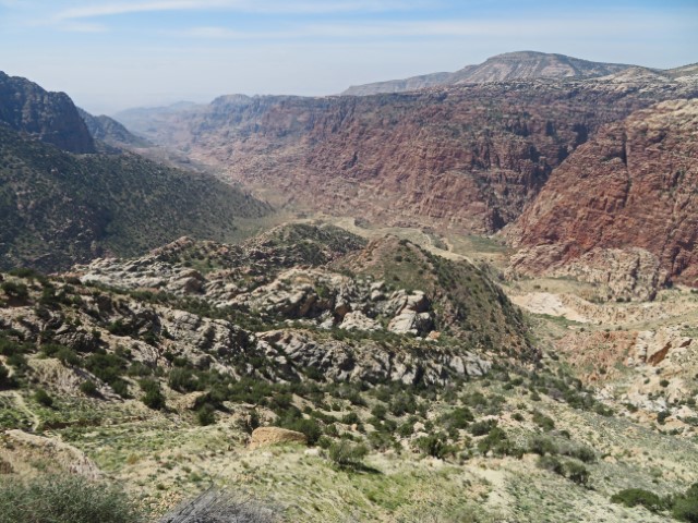 Blick in das teils felsige, teils grüne Dana Naturreservat